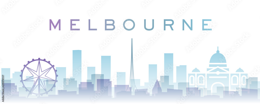 Naklejka Melbourne Transparent Layers Gradient Landmarks Skyline