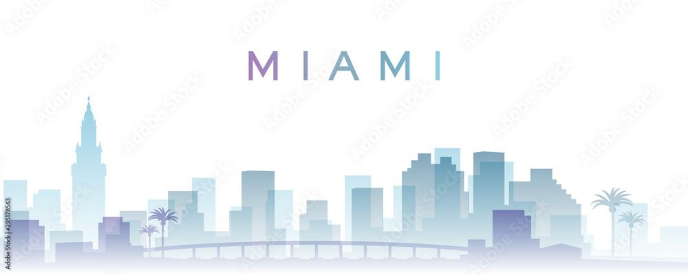 Naklejka premium Miami Transparent Layers Gradient Landmarks Skyline