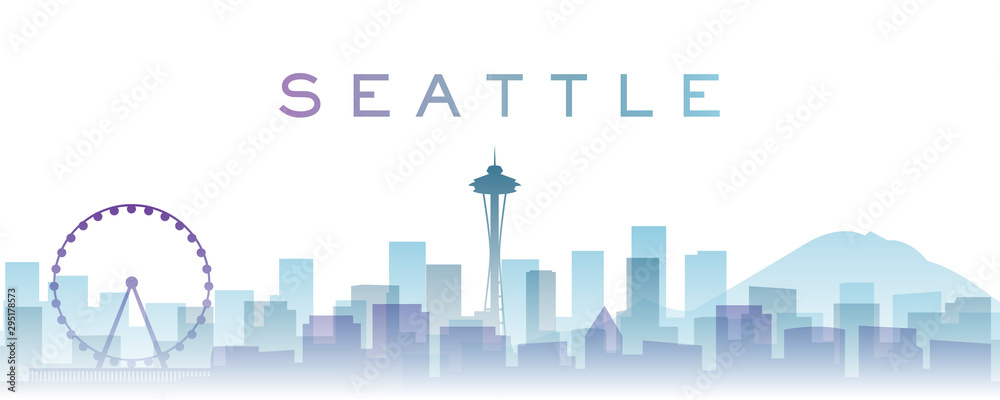 Naklejka Seattle Transparent Warstwy Gradient Punkty orientacyjne Skyline