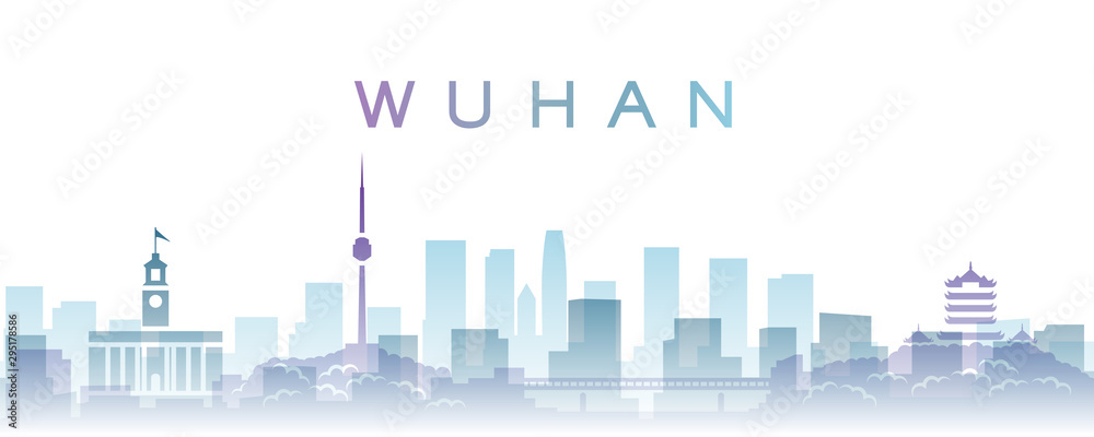 Fototapeta premium Wuhan Transparent Layers Gradient Landmarks Skyline