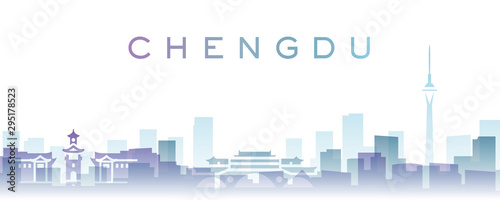Billede på lærred Chengdu Transparent Layers Gradient Landmarks Skyline
