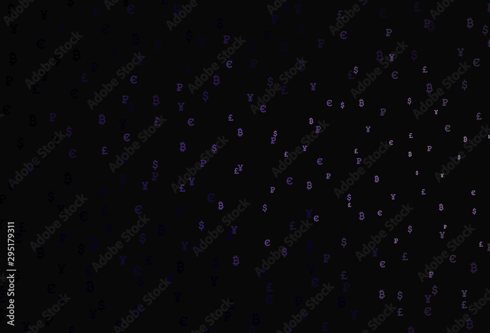 Dark Purple vector background with signs of currency.