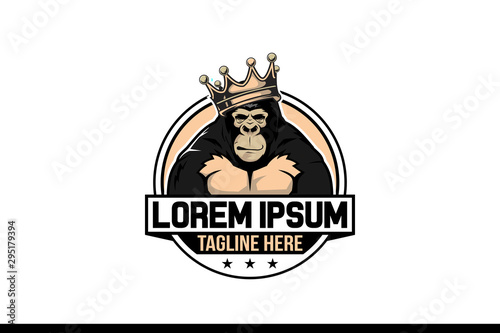 king gorilla with crown vector logo template