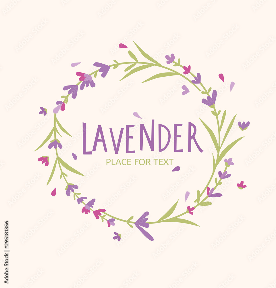 Lavender flowers wreath logo with hand drawn text