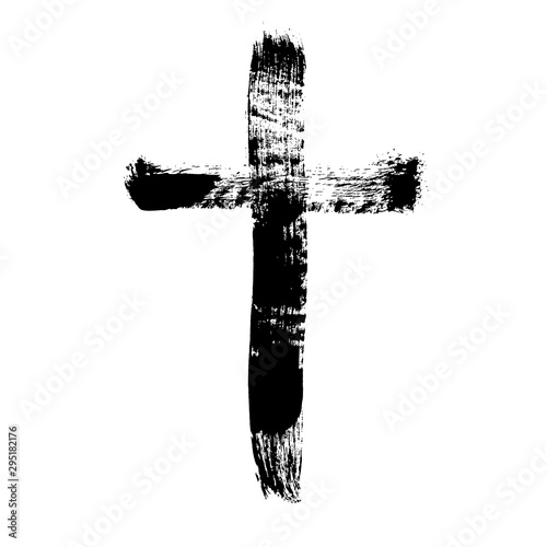 Grunge Christian Religion Cross. Black Paint. Vector. Brush painted black icon. hHand-painted cross