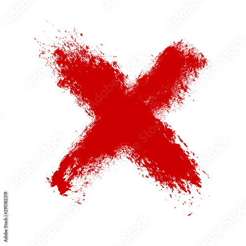Hand drawn X marks. Two Red crossed vector brush strokes. Rejected sign in grunge style. Bloody sign