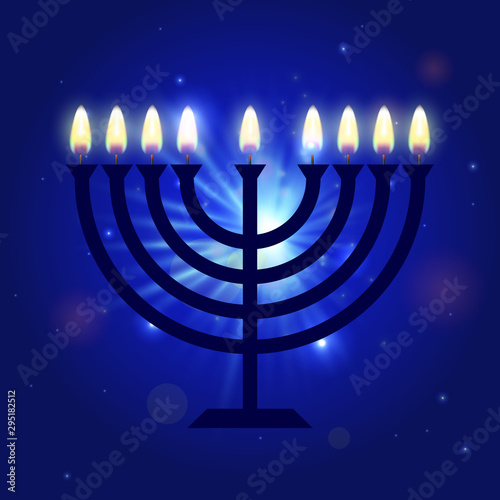 Hanukkah greeting card with candles. Happy Hanukkah, Jewish holiday background. Vector Hanukkah background with menorah