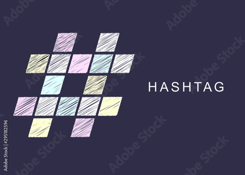 Hashtag symbol cross plus logo sign icon template design element. Hand drawn hashtag