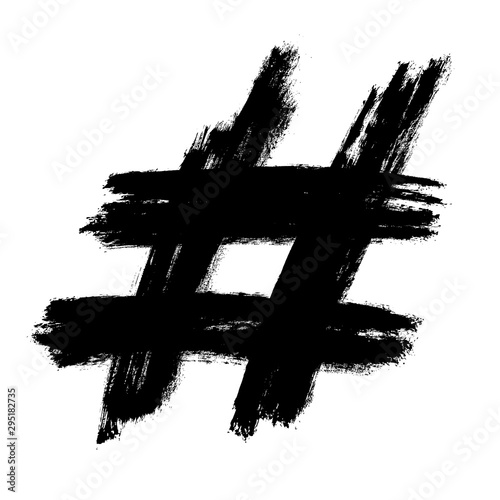 Hashtag symbol cross plus logo sign icon template design element, Grunge hand drawn hashtag