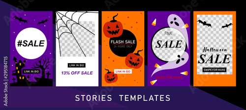 Halloween sale backgrounds. Instagram stories templates. Insta sale. Halloween Instagram stories. Set of holiday templates