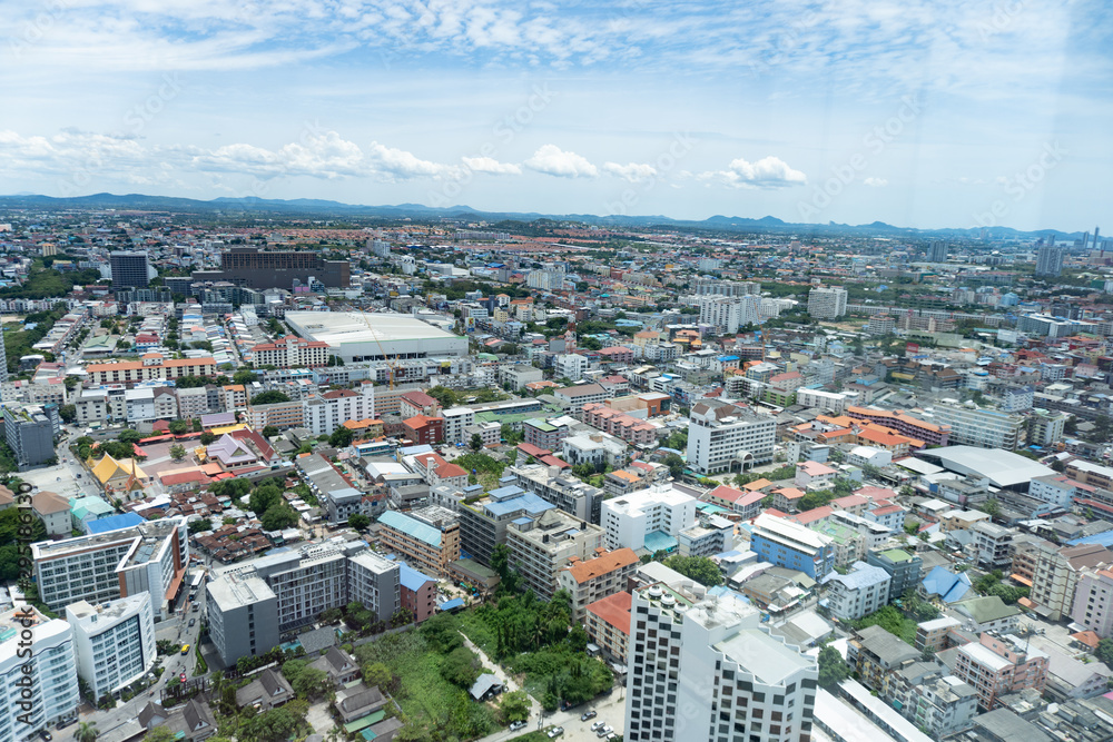 View at Pattaya city from high floor at viewpoint in summer day.