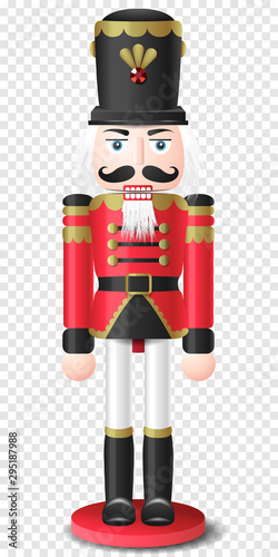 Christmas vintage retro wooden nutcracker toy vector isolated on transparent background
