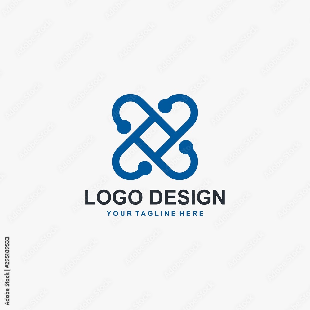 Cross X logo design vector. Letter X outline abstract symbol. Type X and dots vector icons.