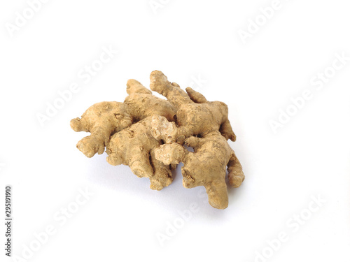 Ginger known as Jahe in Indonesia, isolated on white background. Raw material for traditional medicine herb, alternative Health therapy. Containing Gingerol for anti-inflammatory and antioxidant.