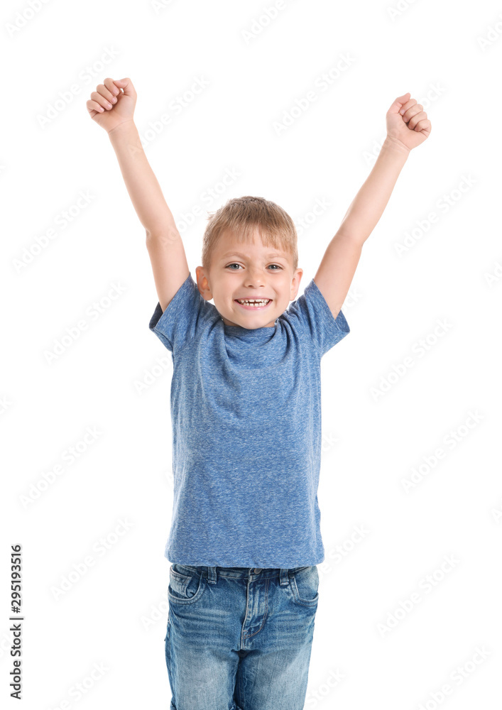 Happy little boy on white background Happy little boy on white background