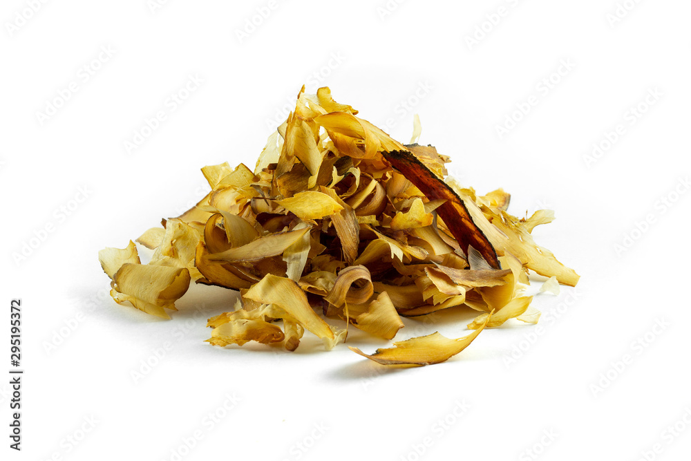 dried bonito flakes on white background dried bonito flakes on white background