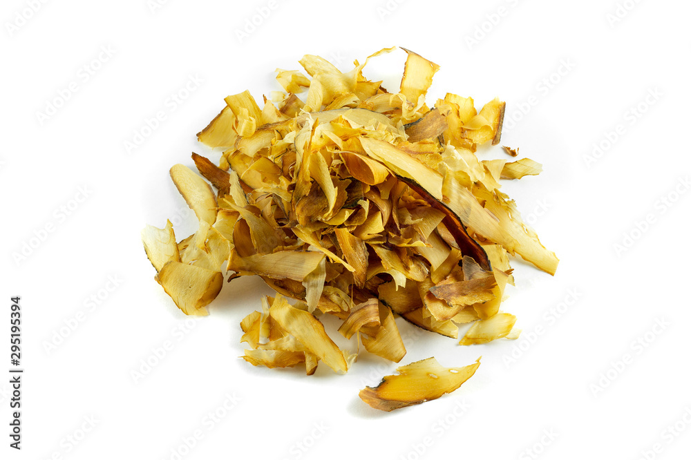 dried bonito flakes on white background