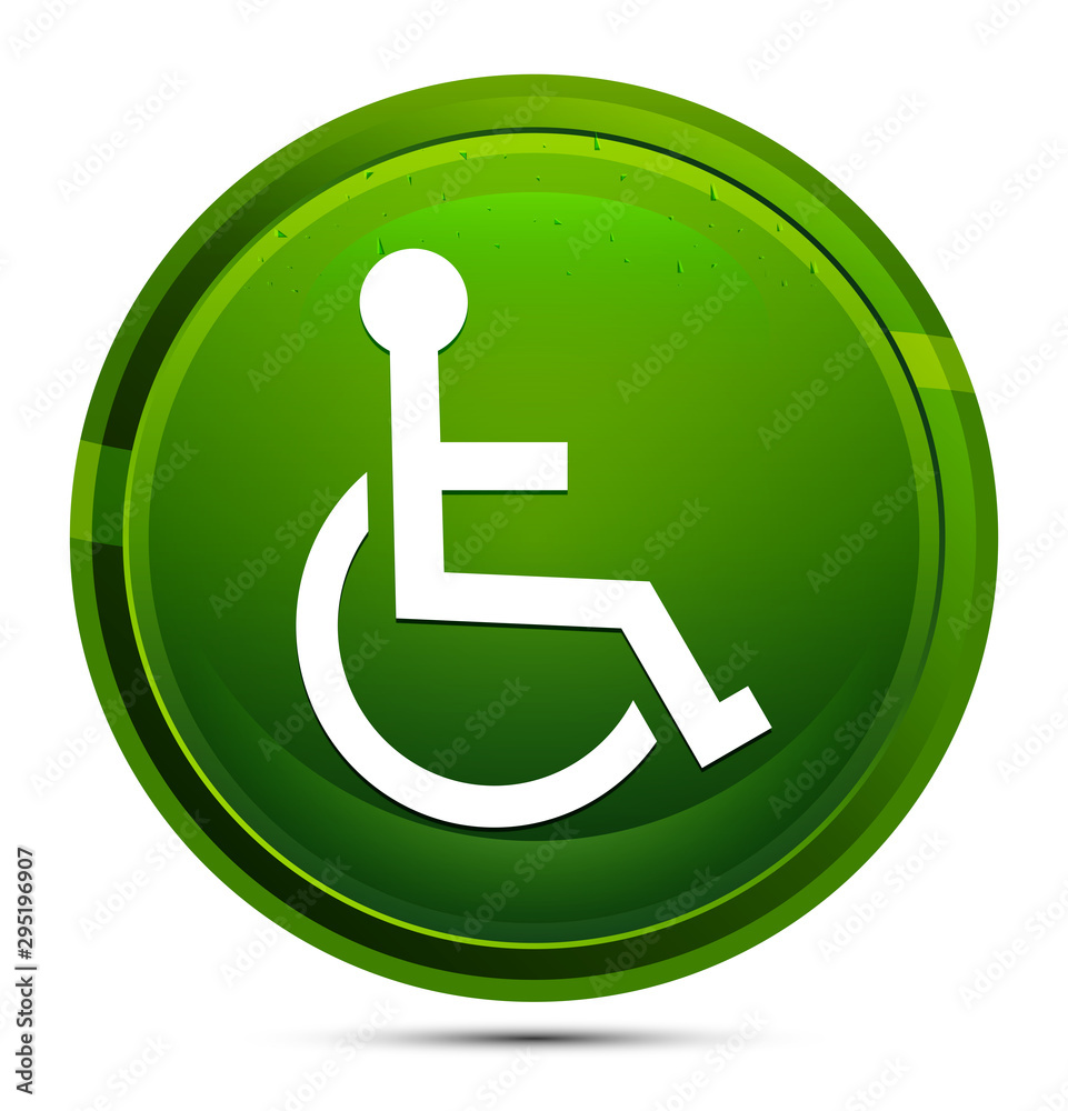 Wheelchair handicap icon glassy green round button illustration Wheelchair handicap icon glassy green round button illustration