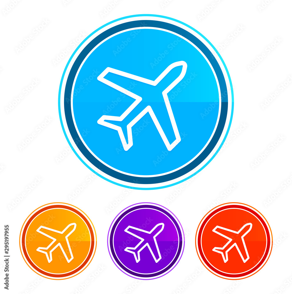 Plane icon flat design round buttons set illustration design