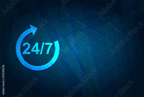 24/7 rotate arrow icon futuristic digital abstract blue background