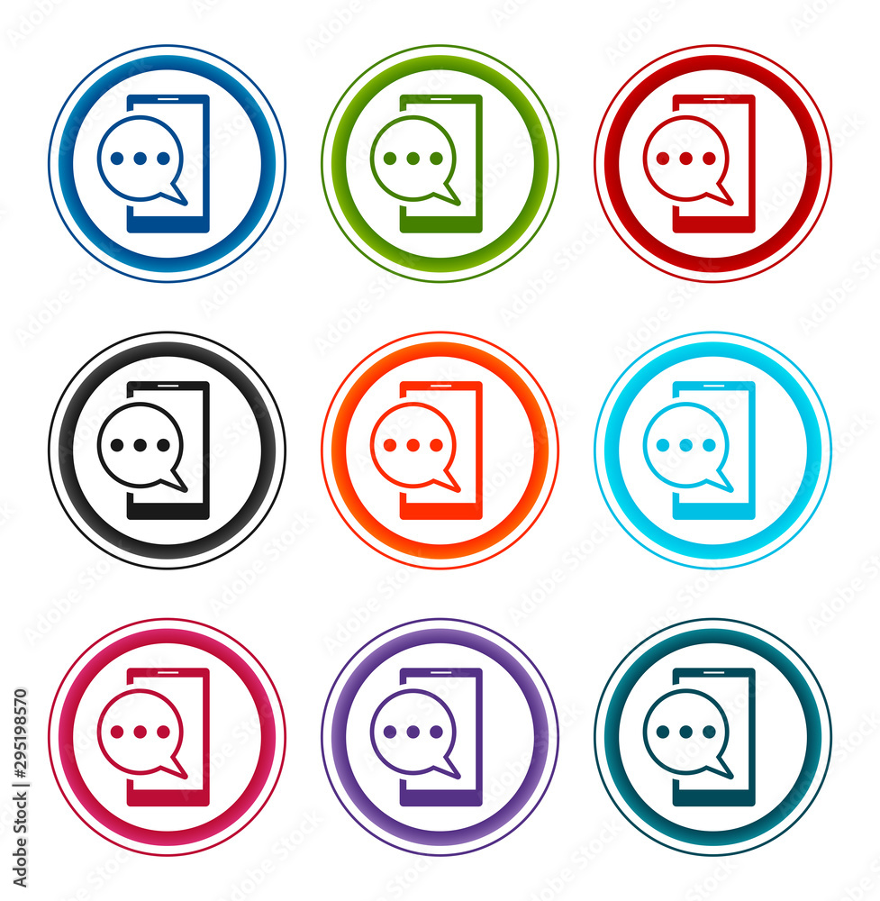 Text message phone icon flat round buttons set illustration design Text message phone icon flat round buttons set illustration design