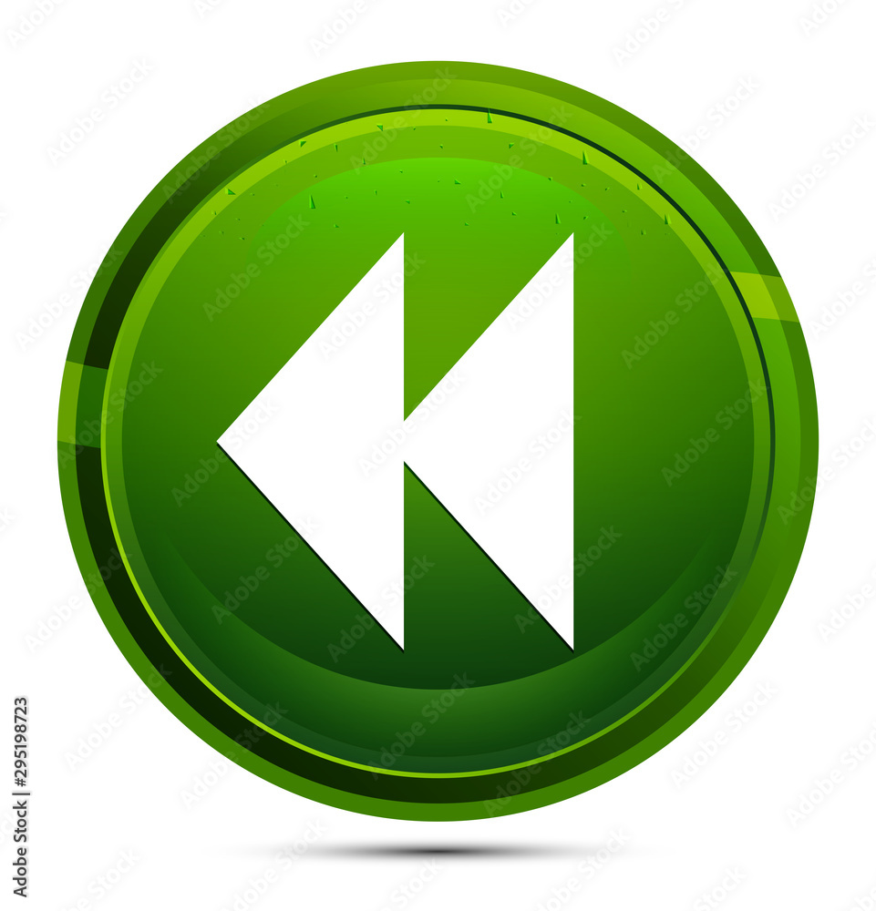 Jump backward icon glassy green round button illustration Jump backward icon glassy green round button illustration