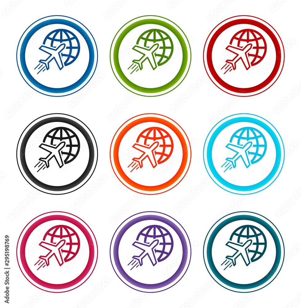 Obraz premium Plane world icon flat round buttons set illustration design