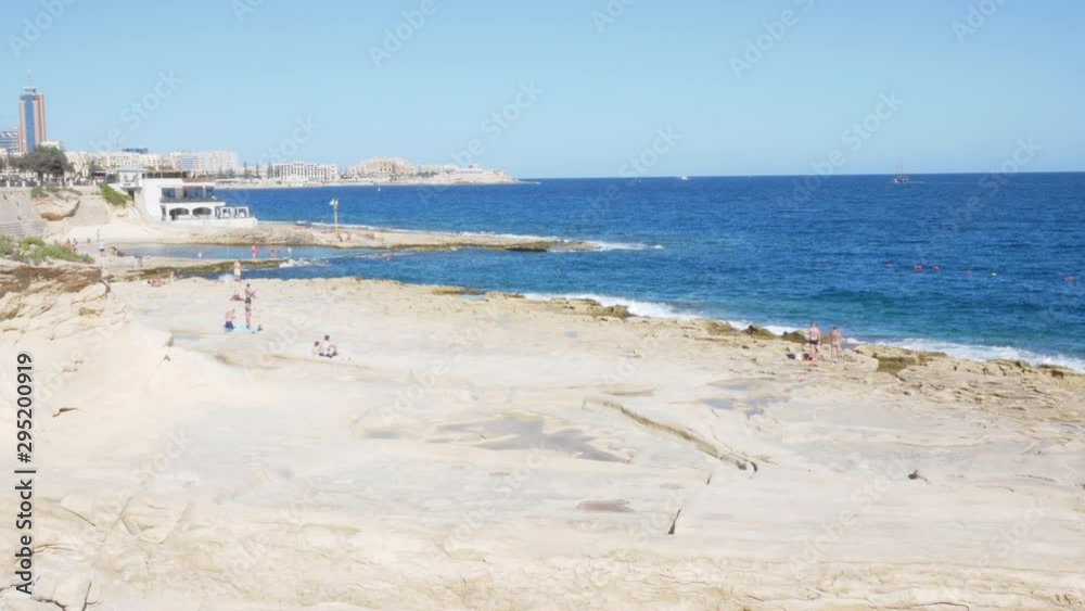 Sliema, Malta, view of Exiles beach Sliema, Malta, view of Exiles beach