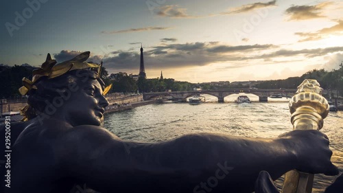 time lapse, Statue on the bridge Alexandre III in Paris