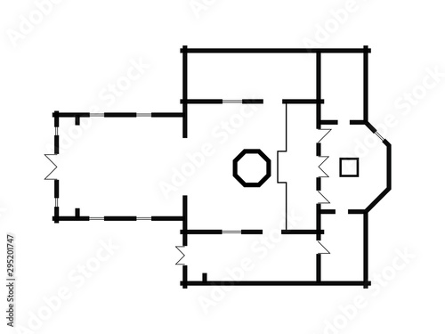 Architectural plan of Christian Orthodox Church. Medieval Orthodox Monastery, construction design.