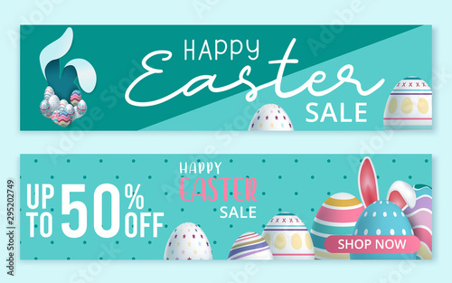 Happy Easter sale banner, poster, invitation, leaflet template design. Vector illustration