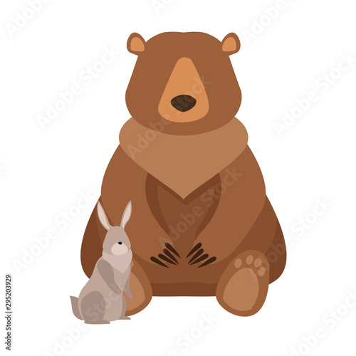 Cartoon wild bear and rabbit,flat design