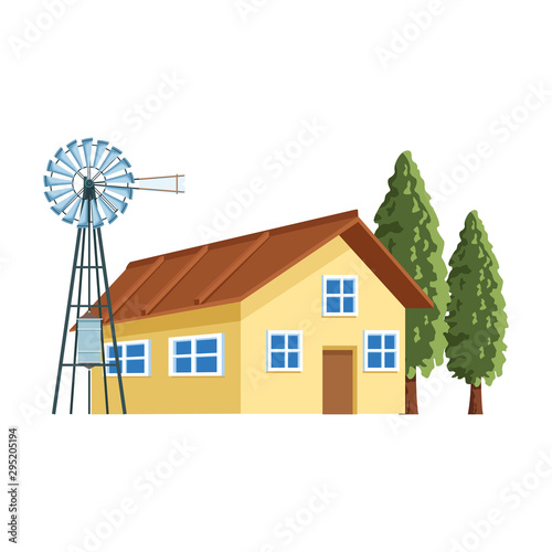 wind water pump and farm house