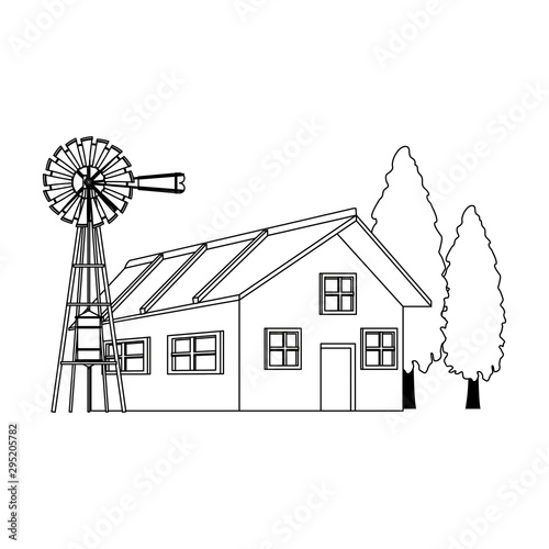 wind water pump and farm house