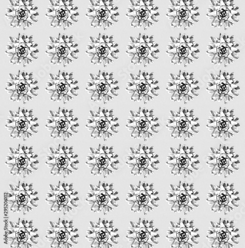 Floral Essentials seamless pattern with black and white artichoke flower buds.