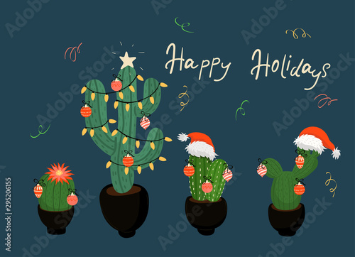Banner with Christmas decorated cacti. vector image