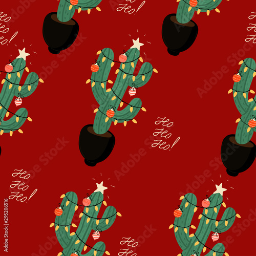 Christmas cacti. New Year seamless pattern. eps 10