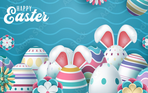 Vector background for Easter. Template. Rabbit ears sticking out of the grass. Vector illustration