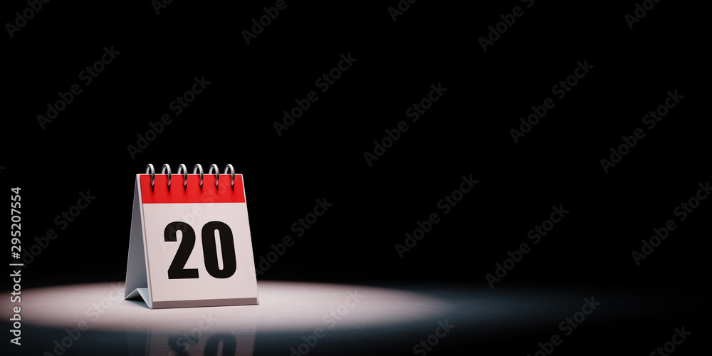 Calendar Spotlighted on Black Background, Day 20