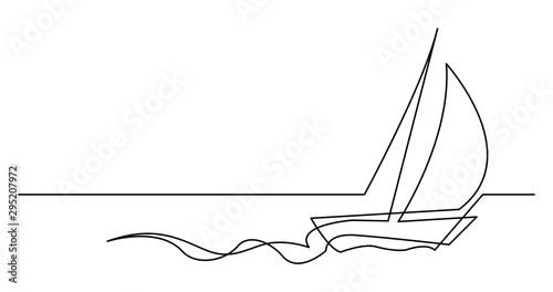 continuous line drawing of beautiful yacht sailing fast on sea
