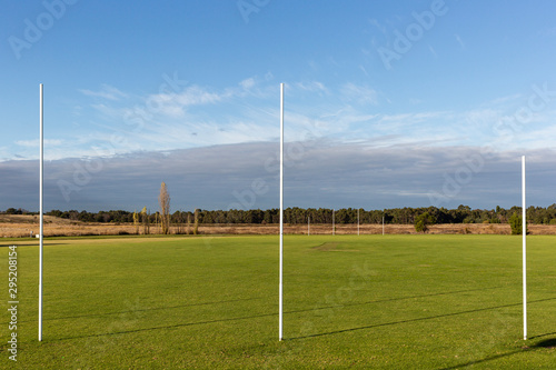 Australian football league goal posts at suburban oval.