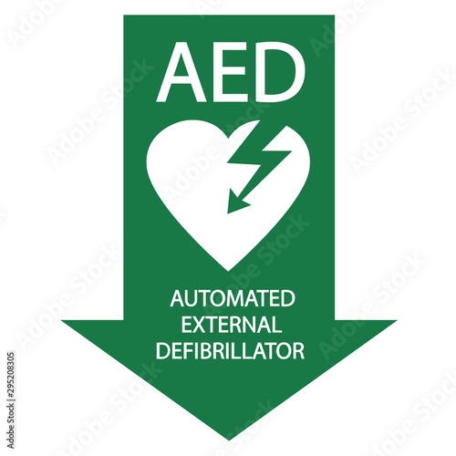AED,automated external defibrillator / aed sign with heart and electricity symbol flat vector icon