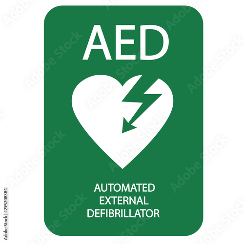 AED,automated external defibrillator / aed sign with heart and electricity symbol flat vector icon