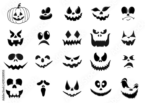 Set of Halloween scary pumpkins Ghost Face