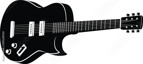 Black electric guitar on white background