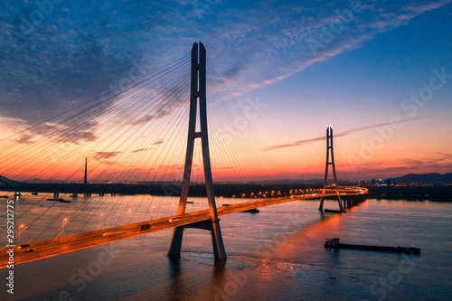 The Third Yangtze River Bridge in Nanjing City at Sunset Taken with A Drone