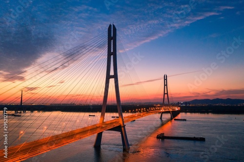 The Third Yangtze River Bridge in Nanjing City at Sunset Taken with A Drone