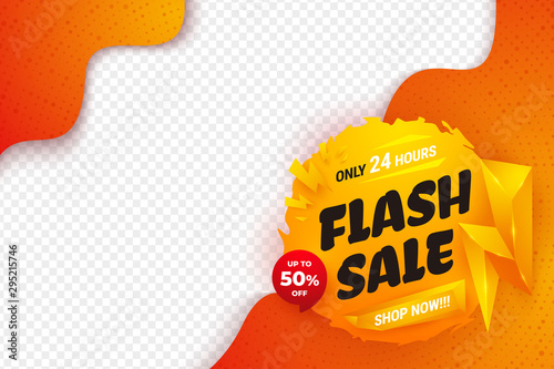 Flash sale background with orange, yellow, and red color. Sale banner template design.
