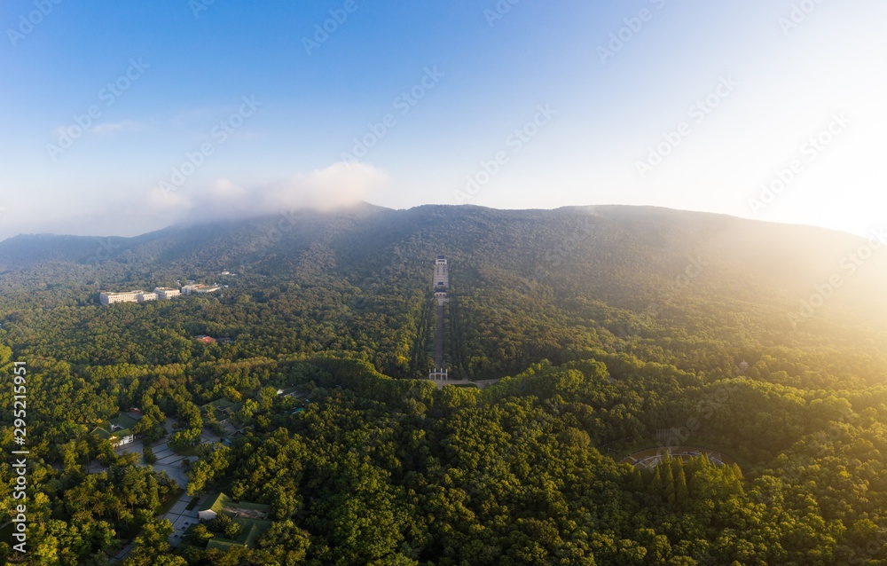 Fototapeta premium Aerial view of Sun Yat-sen mausoleum in the morning in Nanjing city