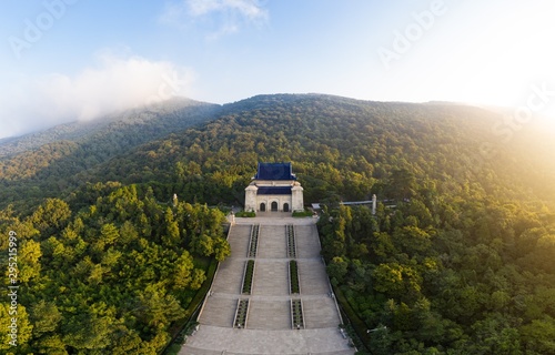 Aerial view of Sun Yat-sen mausoleum in the morning in Nanjing city photo